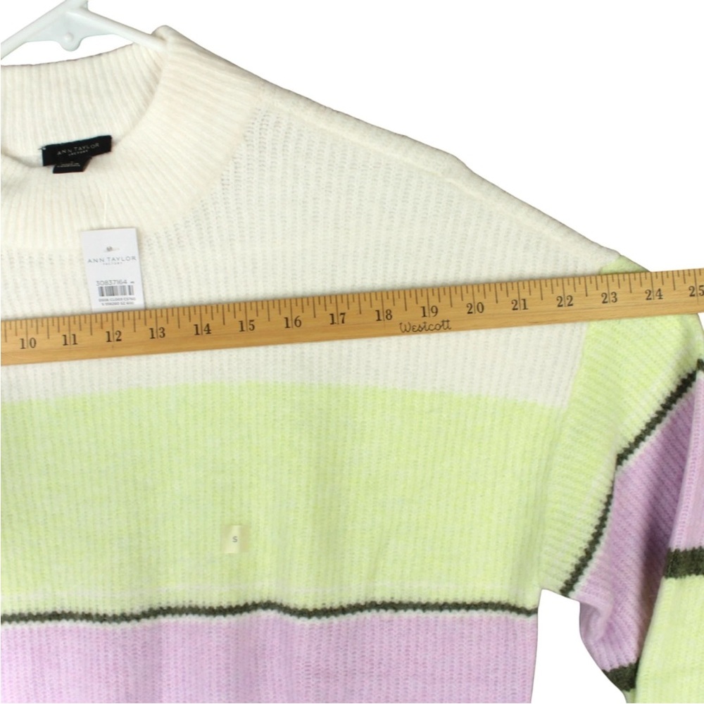 NWT Ann Taylor Striped Colorblock Crew Neck Ribbed Sweater Small White Chunky S - Picture 12 of 12